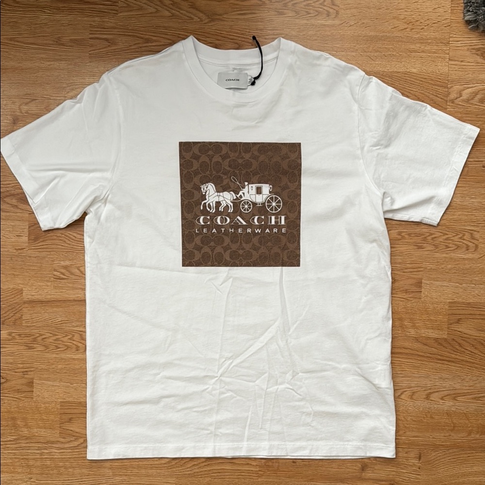 Coach White and Brown Short Sleeve Tee